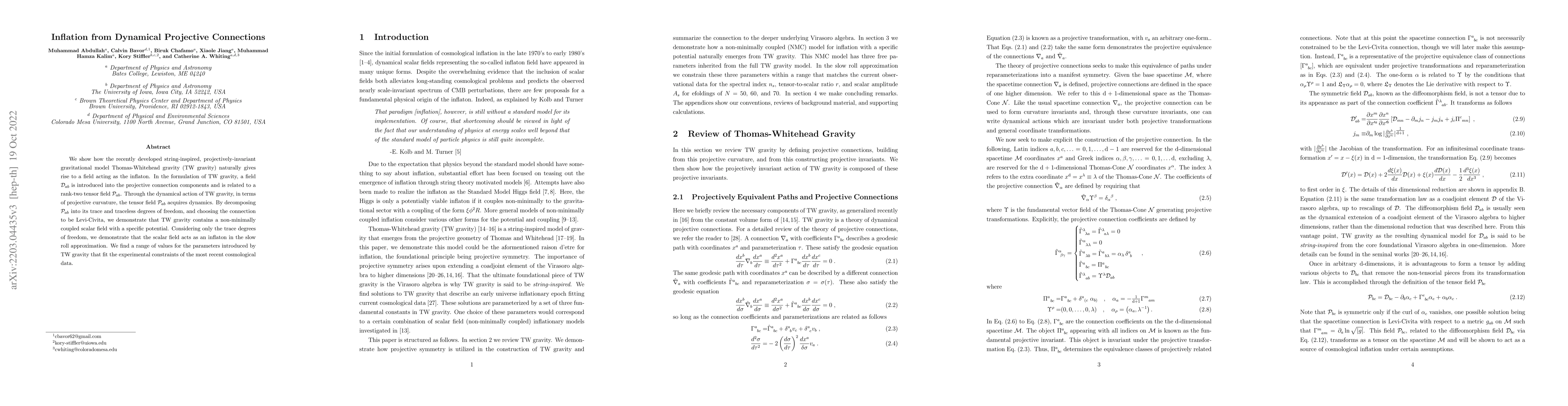 Thumbnail for Inflation from Dynamical Projective Connections