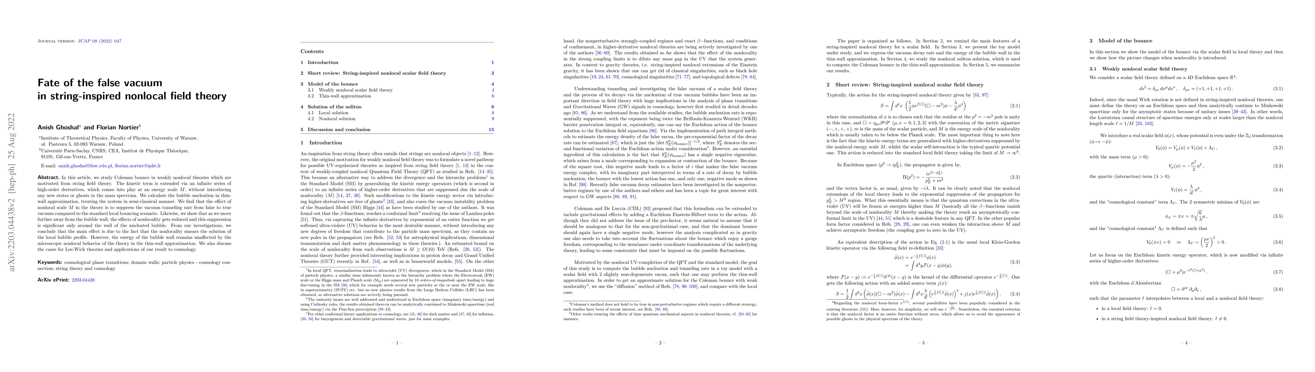 Thumbnail for Fate of the false vacuum in string-inspired nonlocal field theory