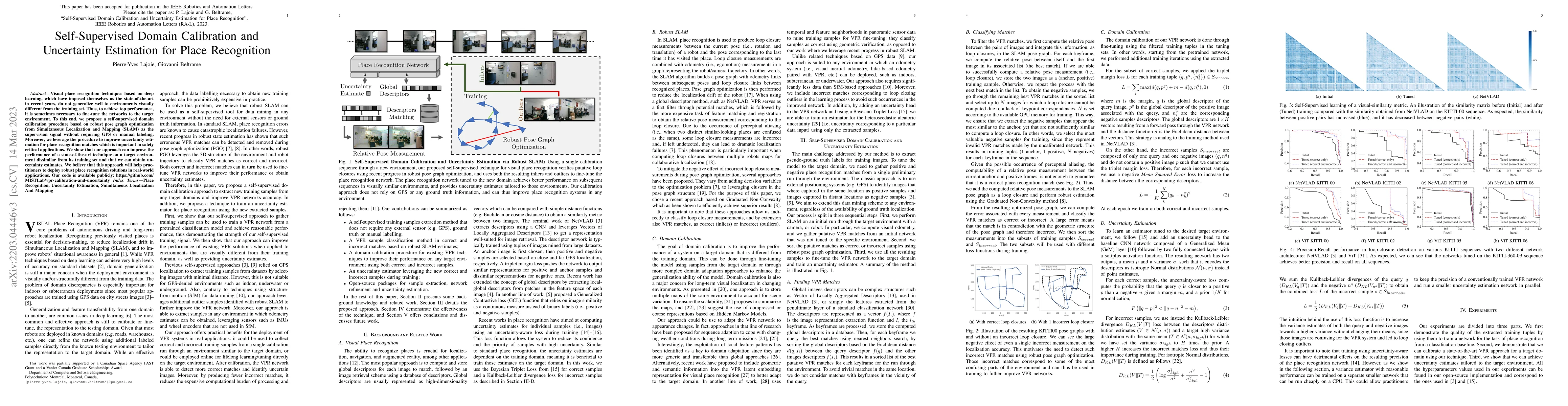 Thumbnail for Self-Supervised Domain Calibration and Uncertainty Estimation for Place
  Recognition