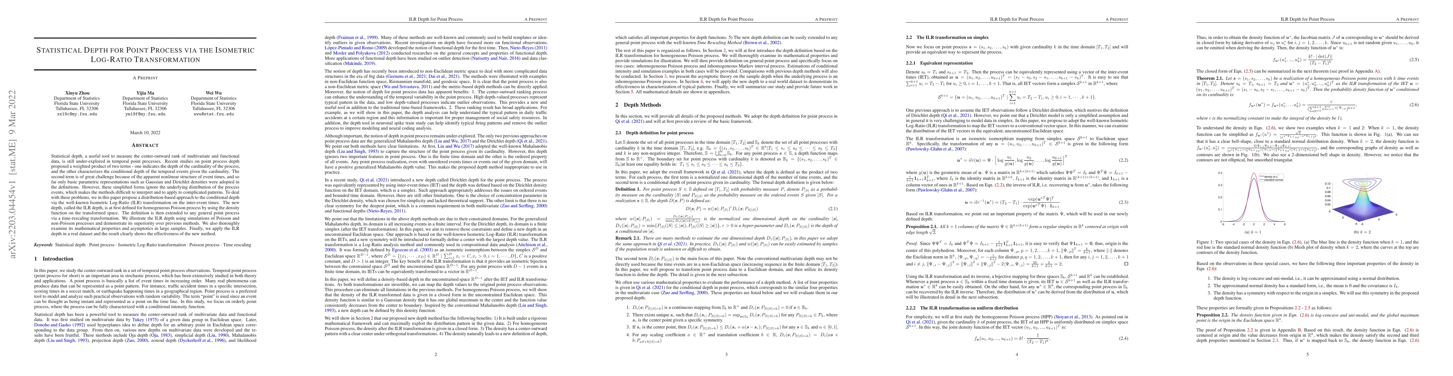 Thumbnail for Statistical Depth for Point Process via the Isometric Log-Ratio
  Transformation