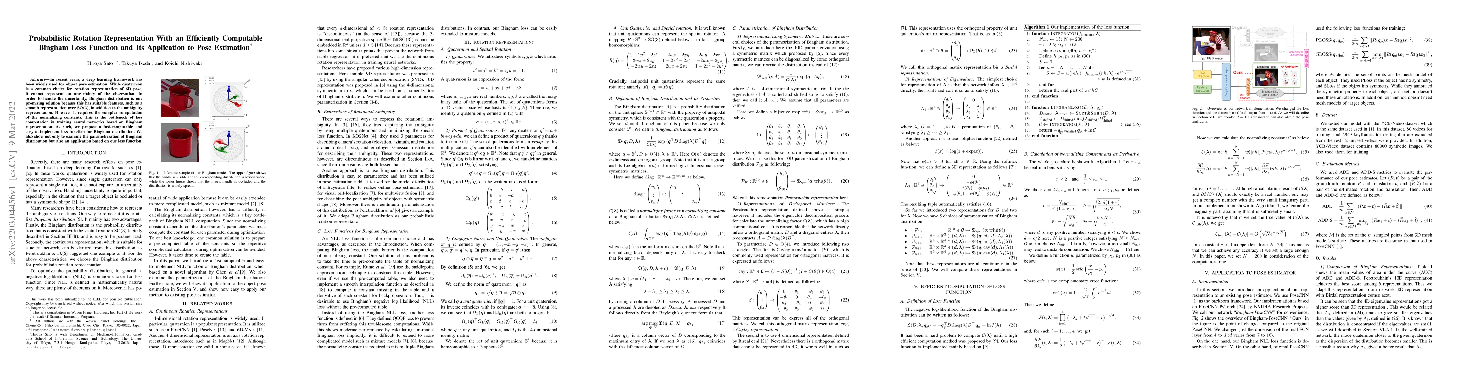 Thumbnail for Probabilistic Rotation Representation With an Efficiently Computable
  Bingham Loss Function and Its Application to Pose Estimation