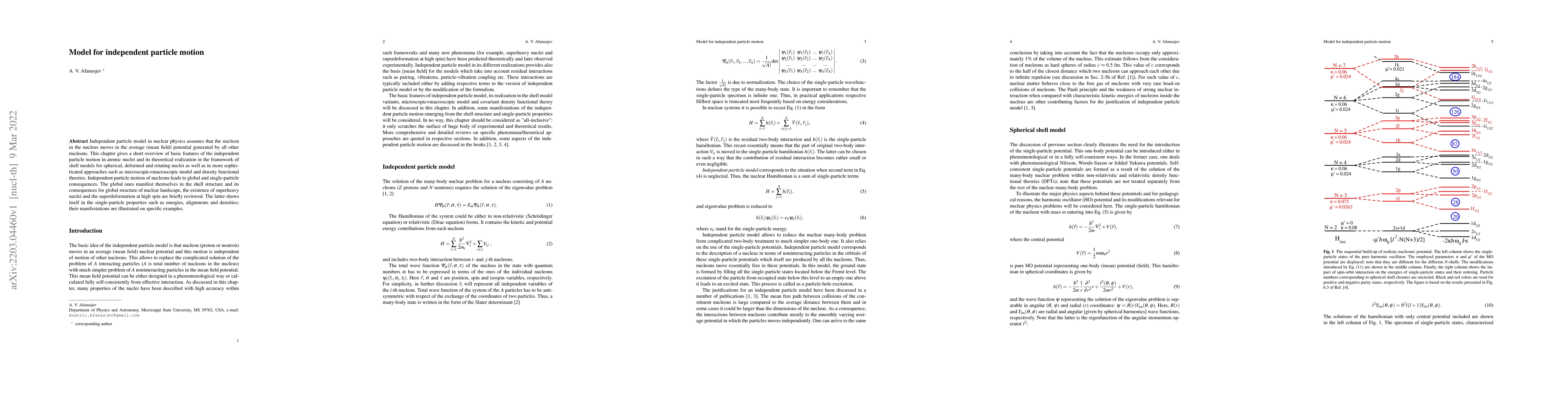 Thumbnail for Model for independent particle motion