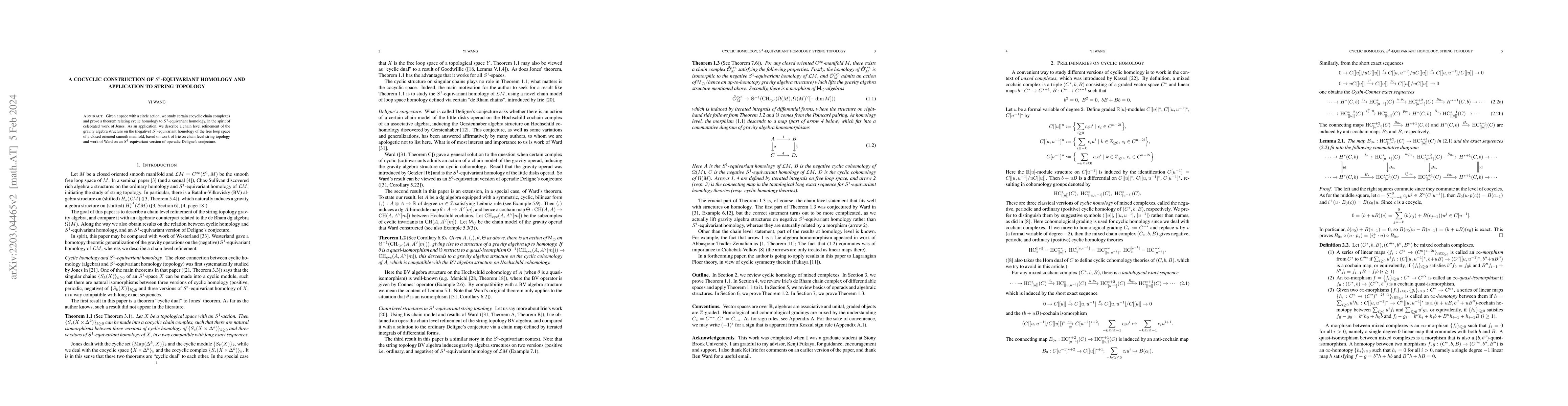 Thumbnail for A cocyclic construction of $S^1$-equivariant homology and application to
  string topology