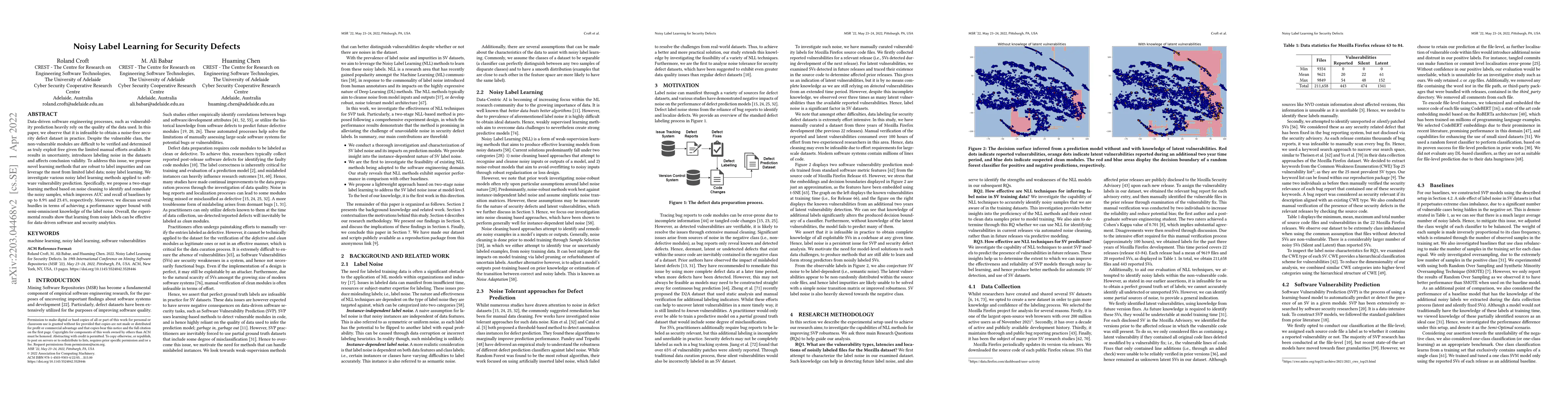 Thumbnail for Noisy Label Learning for Security Defects