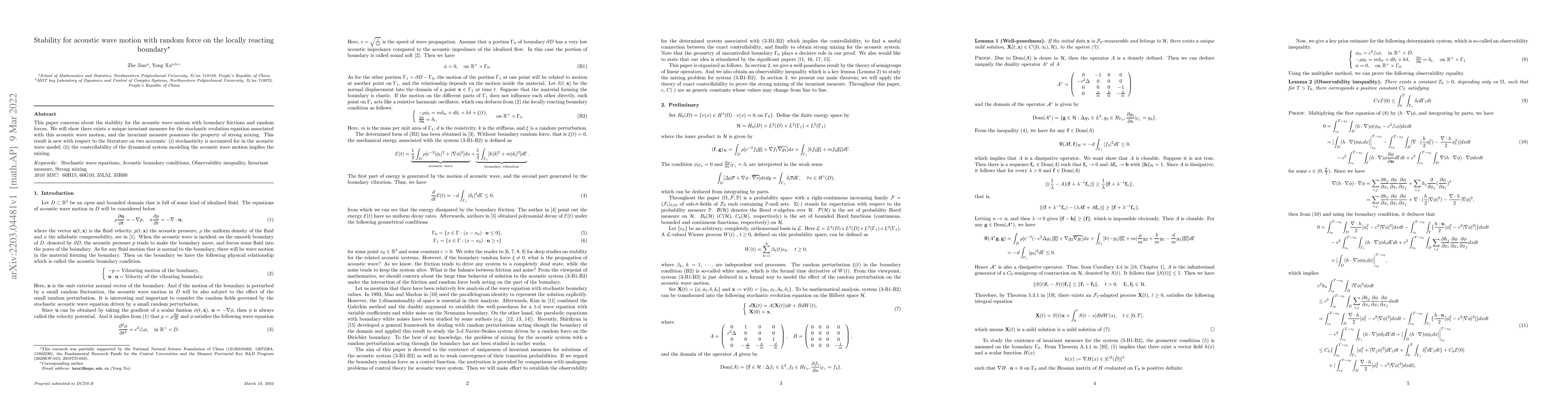 Thumbnail for Stability for acoustic wave motion with random force on the locally
  reacting boundary