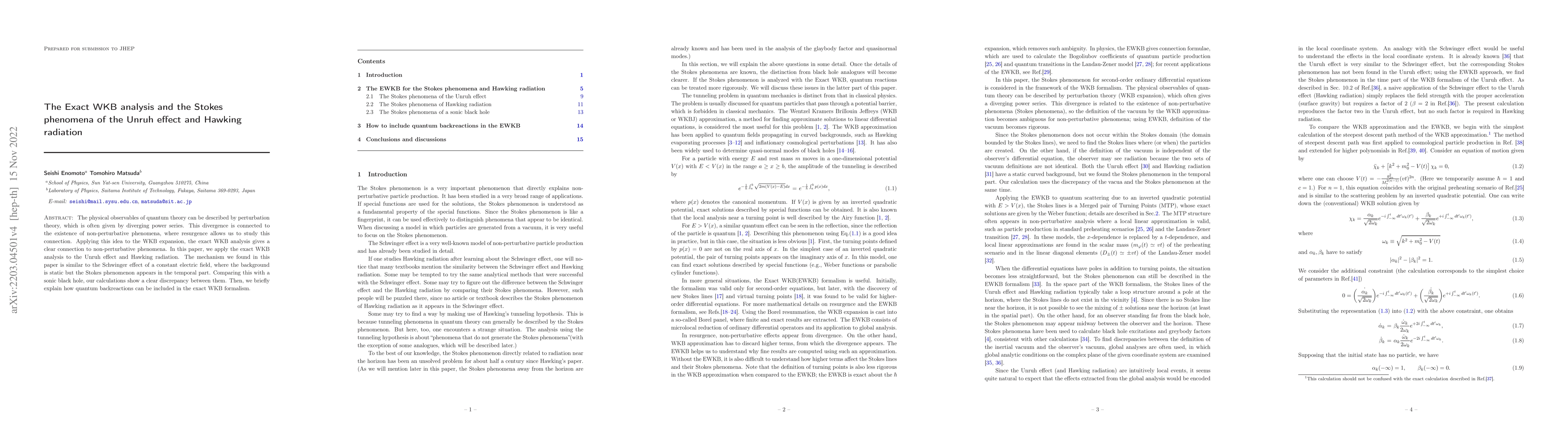 Thumbnail for The Exact WKB analysis and the Stokes phenomena of the Unruh effect and
  Hawking radiation