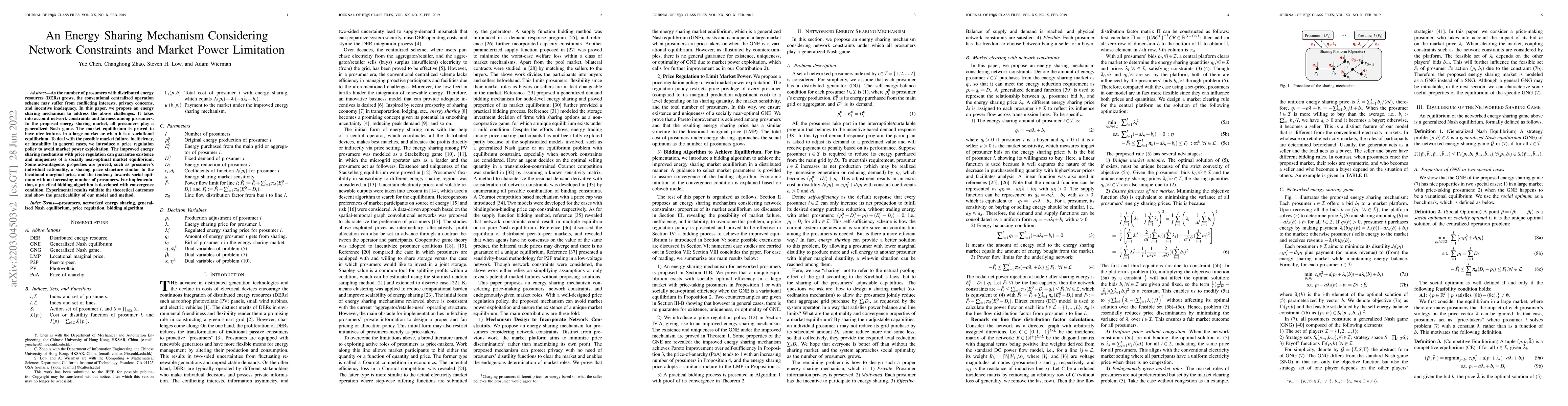Thumbnail for An Energy Sharing Mechanism Considering Network Constraints and Market
  Power Limitation