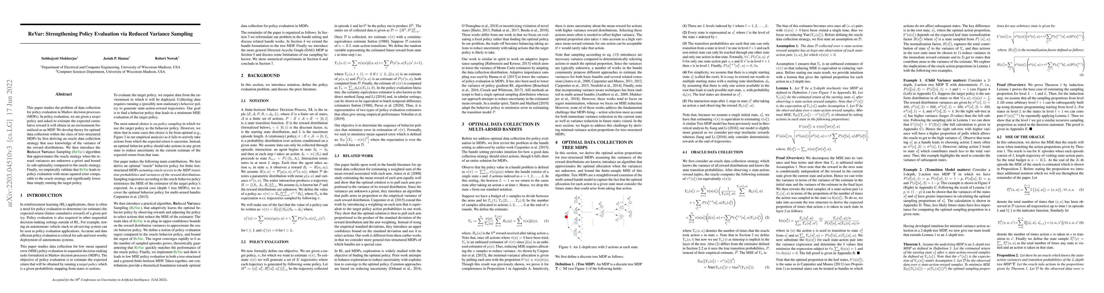 Thumbnail for ReVar: Strengthening Policy Evaluation via Reduced Variance Sampling