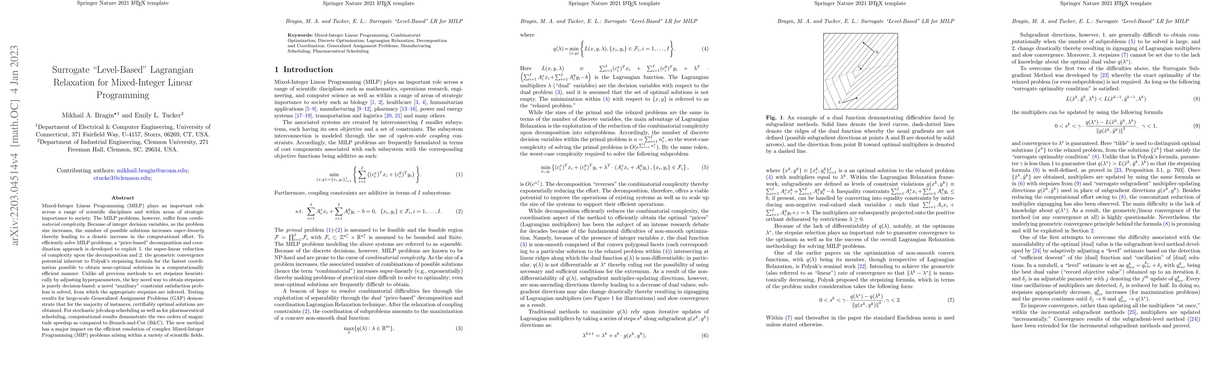 Thumbnail for Surrogate "Level-Based" Lagrangian Relaxation for Mixed-Integer Linear
  Programming