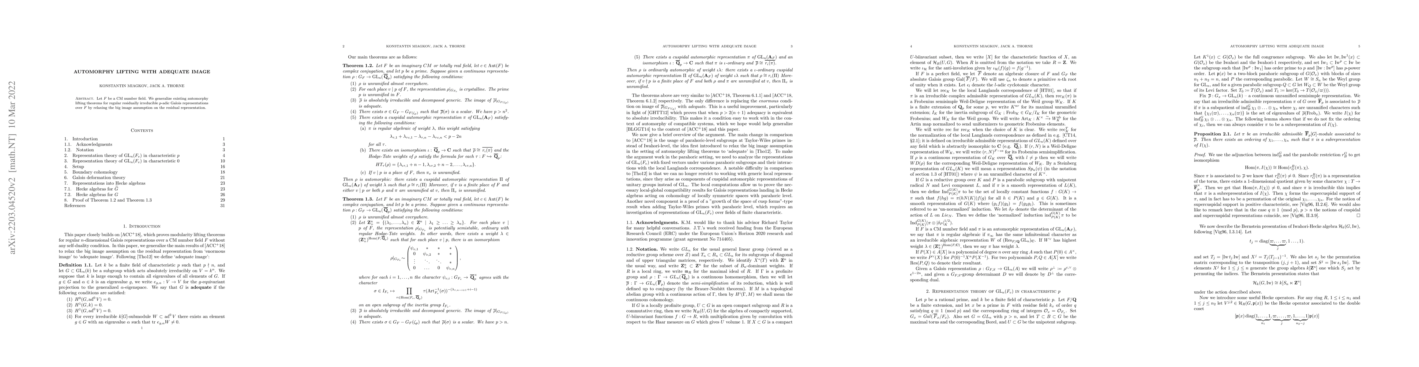 Thumbnail for Automorphy lifting with adequate image