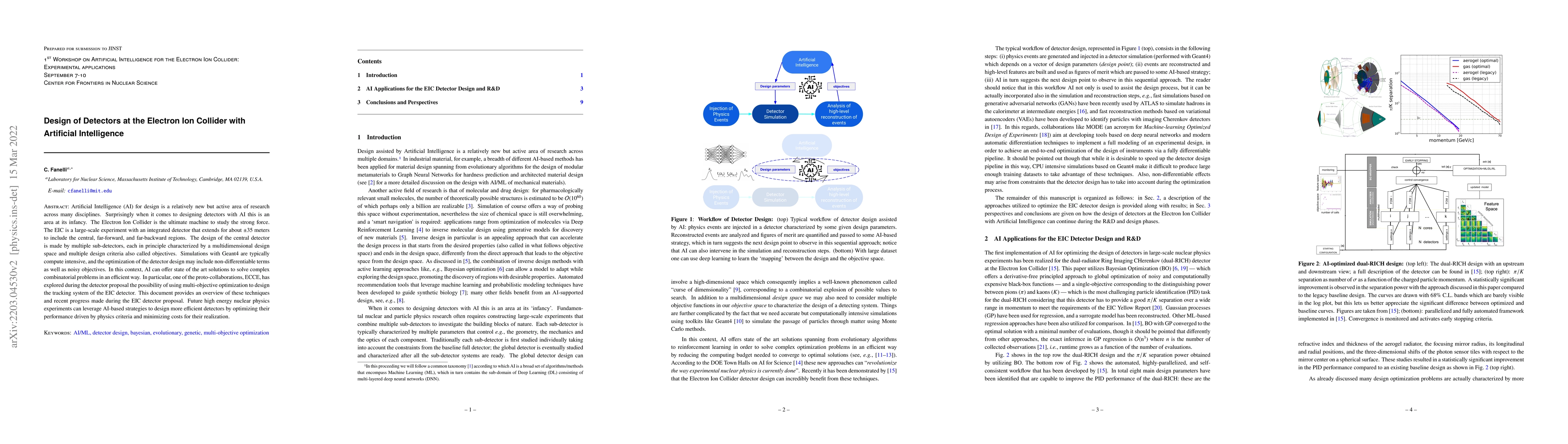 Thumbnail for Design of Detectors at the Electron Ion Collider with Artificial
  Intelligence