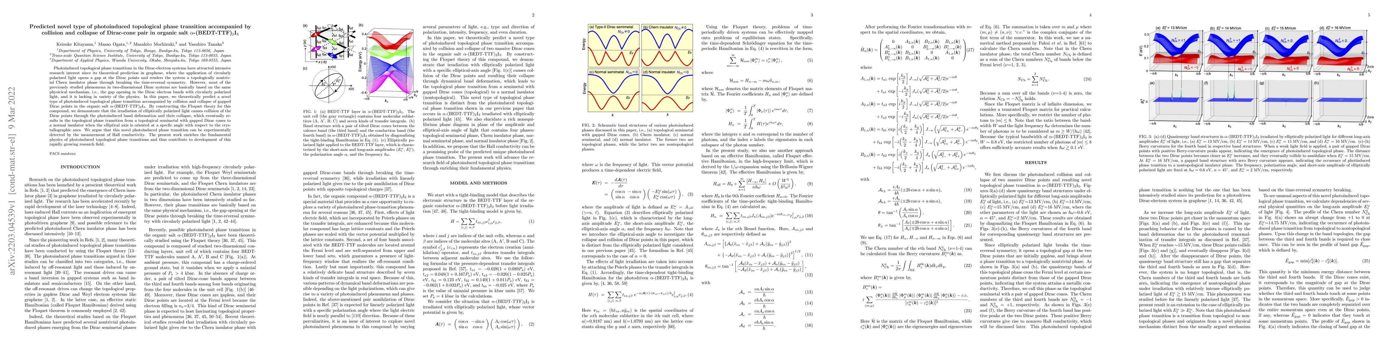 Thumbnail for Predicted novel type of photoinduced topological phase transition
  accompanied by collision and collapse of Dirac-cone pair in organic salt
  $\alpha$-(BEDT-TTF)$_2$I$_3$