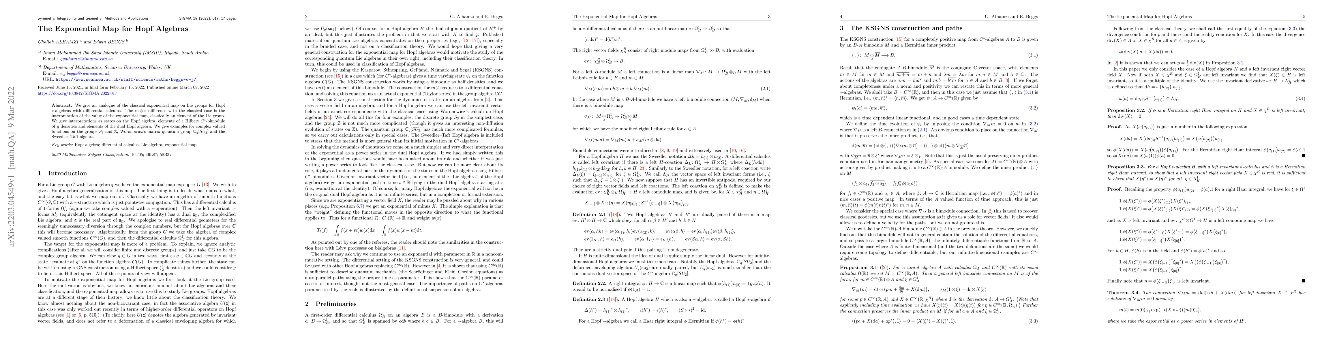 Thumbnail for The Exponential Map for Hopf Algebras