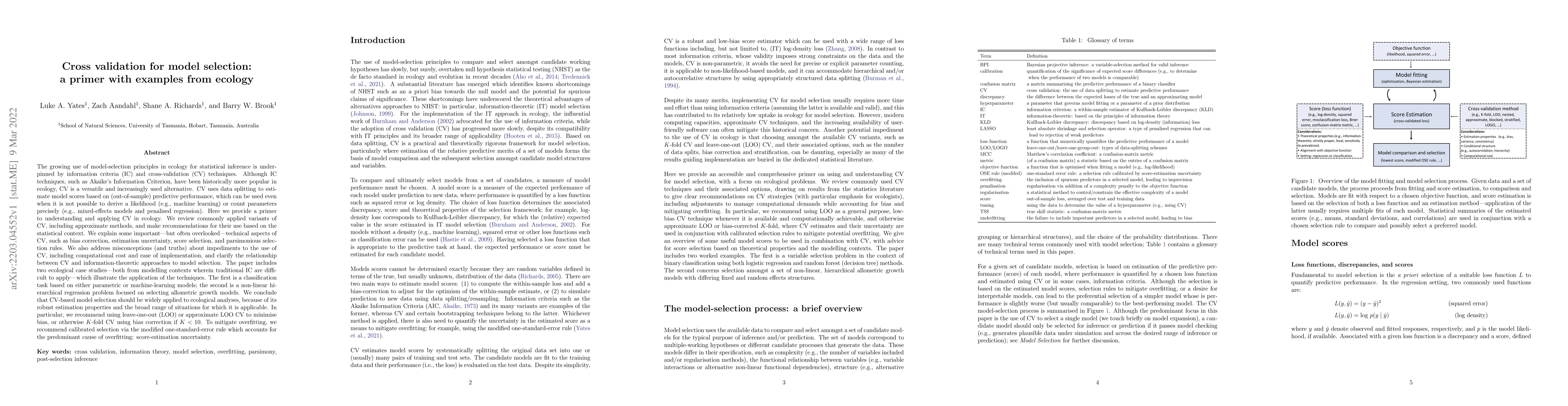 Thumbnail for Cross validation for model selection: a primer with examples from
  ecology