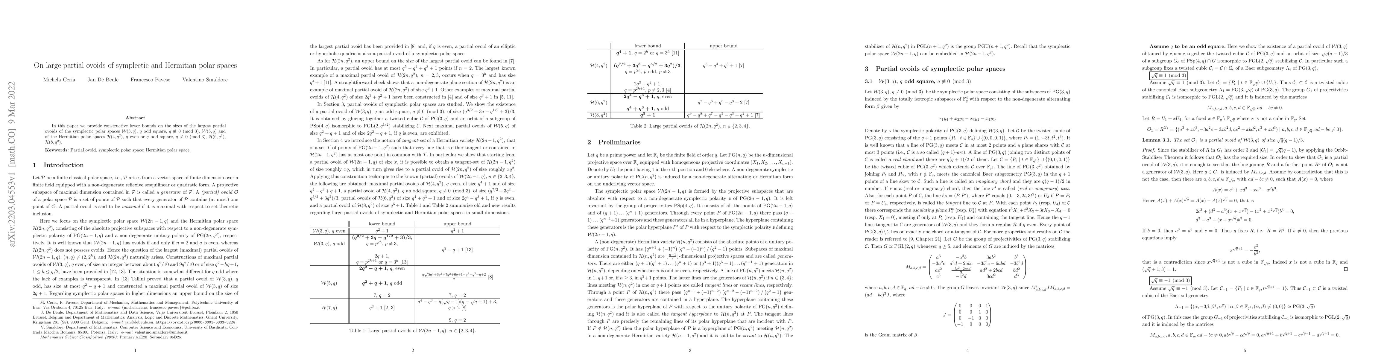 Thumbnail for On large partial ovoids of symplectic and Hermitian polar spaces