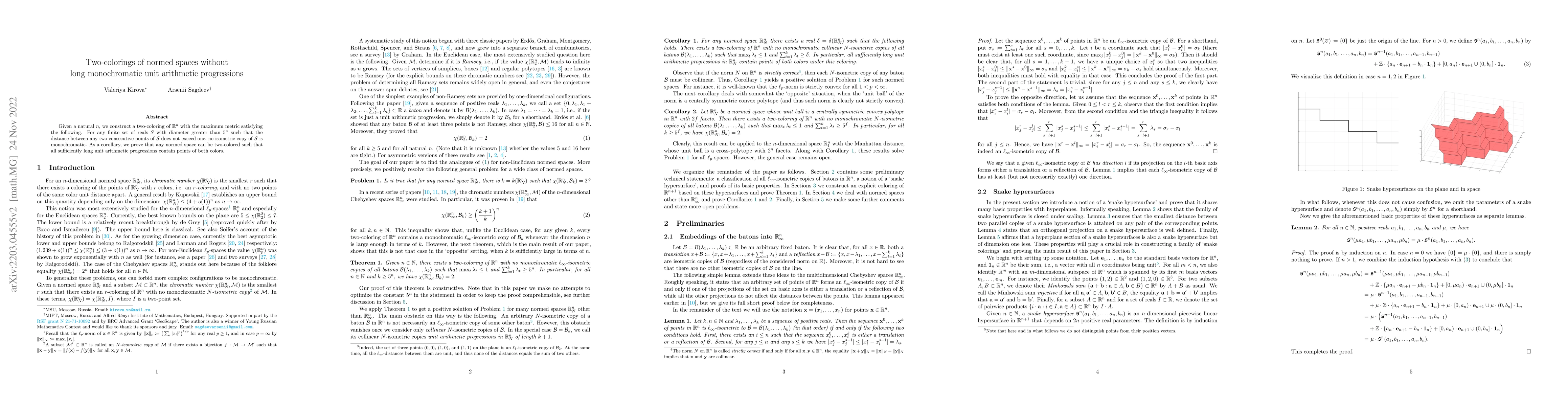 Thumbnail for Two-colorings of normed spaces without long monochromatic unit
  arithmetic progressions