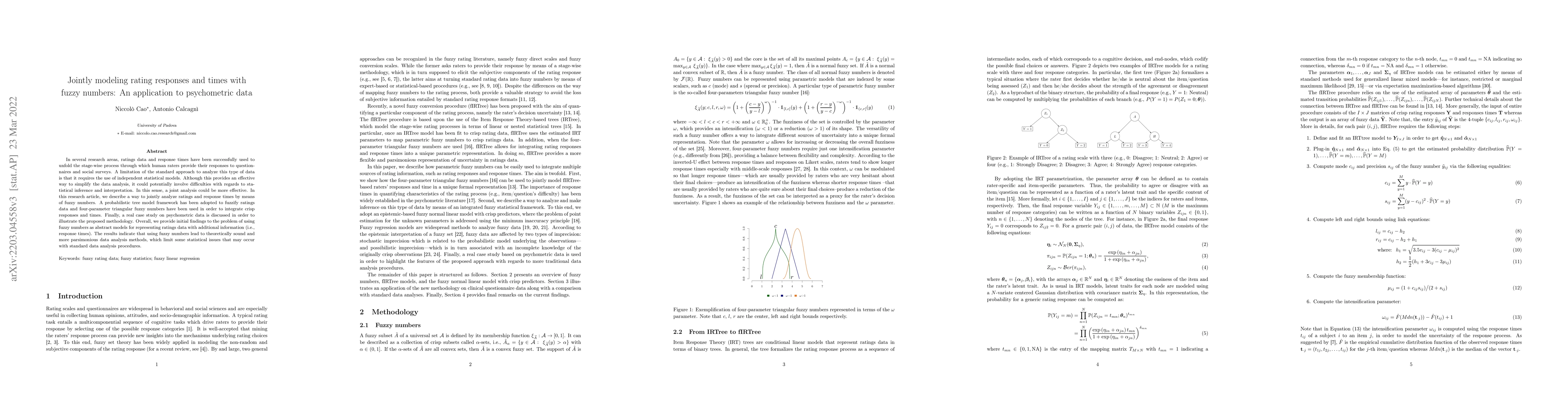 Thumbnail for Jointly modeling rating responses and times with fuzzy numbers: An
  application to psychometric data