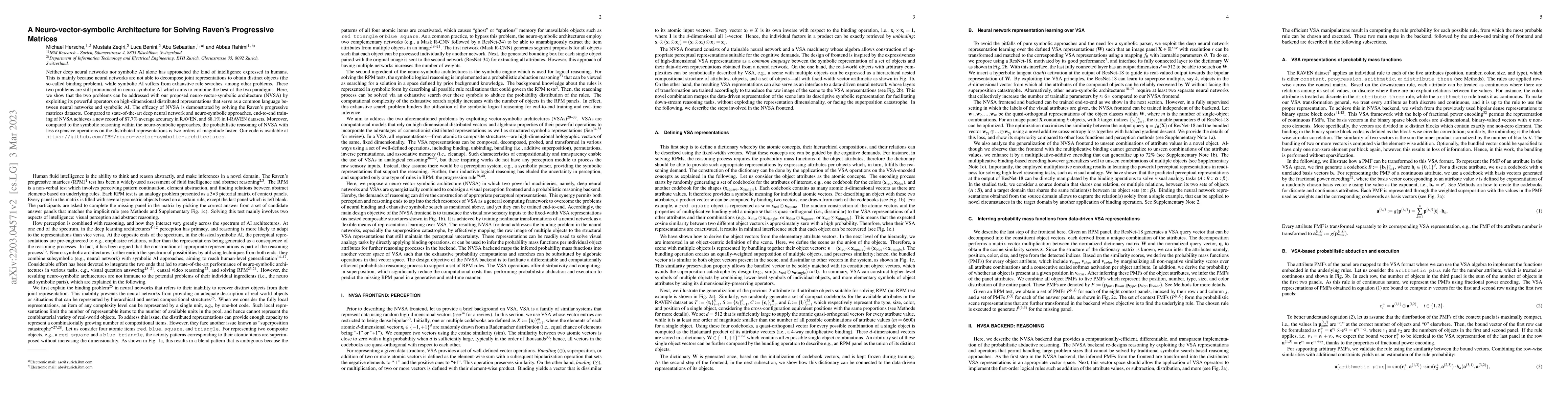 Thumbnail for A Neuro-vector-symbolic Architecture for Solving Raven's Progressive
  Matrices
