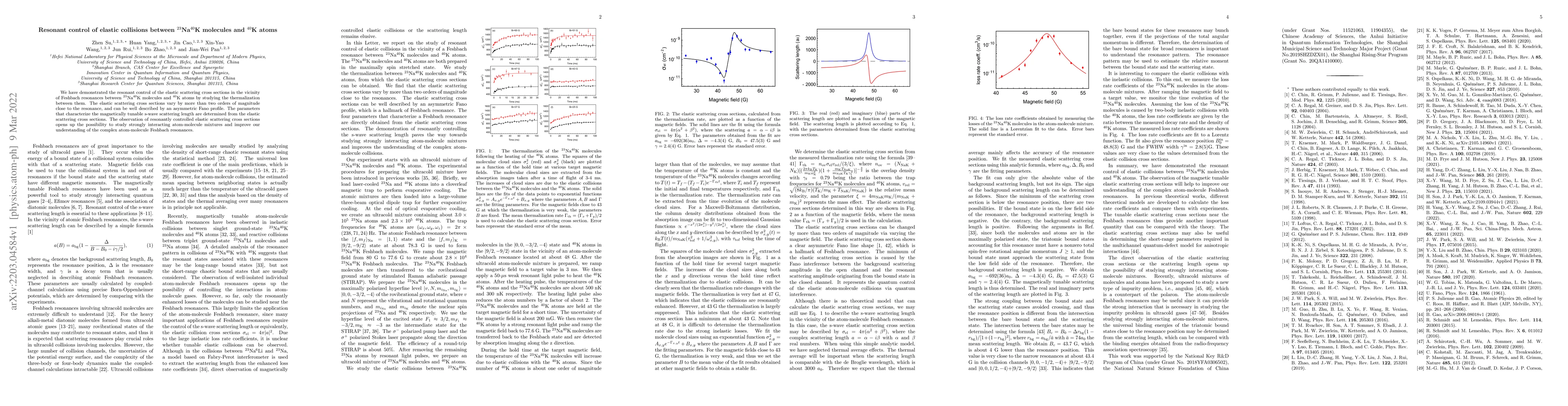 Thumbnail for Resonant control of elastic collisions between $^{23}$Na$^{40}$K
  molecules and $^{40}$K atoms