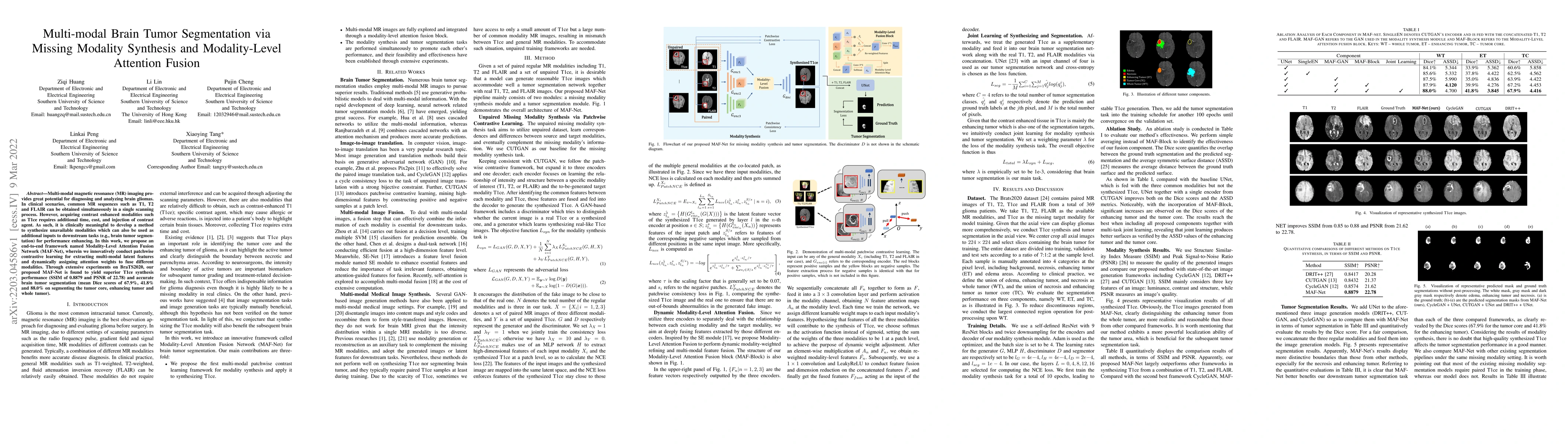 Thumbnail for Multi-modal Brain Tumor Segmentation via Missing Modality Synthesis and
  Modality-level Attention Fusion