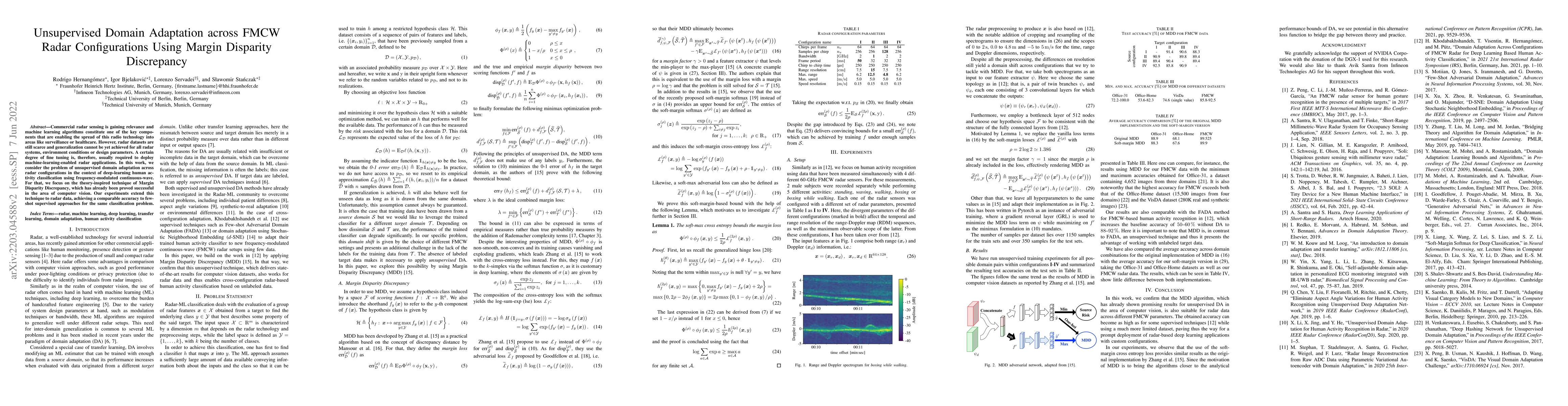Thumbnail for Unsupervised Domain Adaptation across FMCW Radar Configurations Using
  Margin Disparity Discrepancy