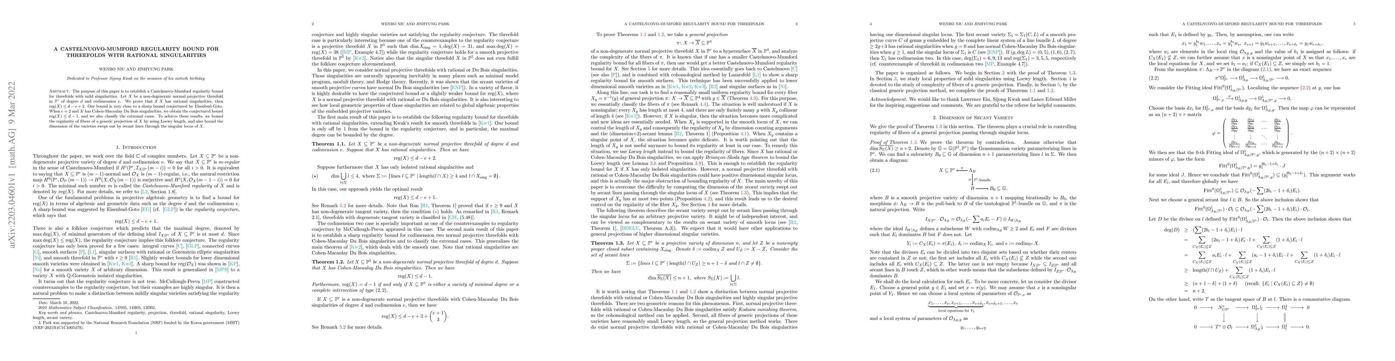Thumbnail for A Castelnuovo-Mumford regularity bound for threefolds with rational
  singularities