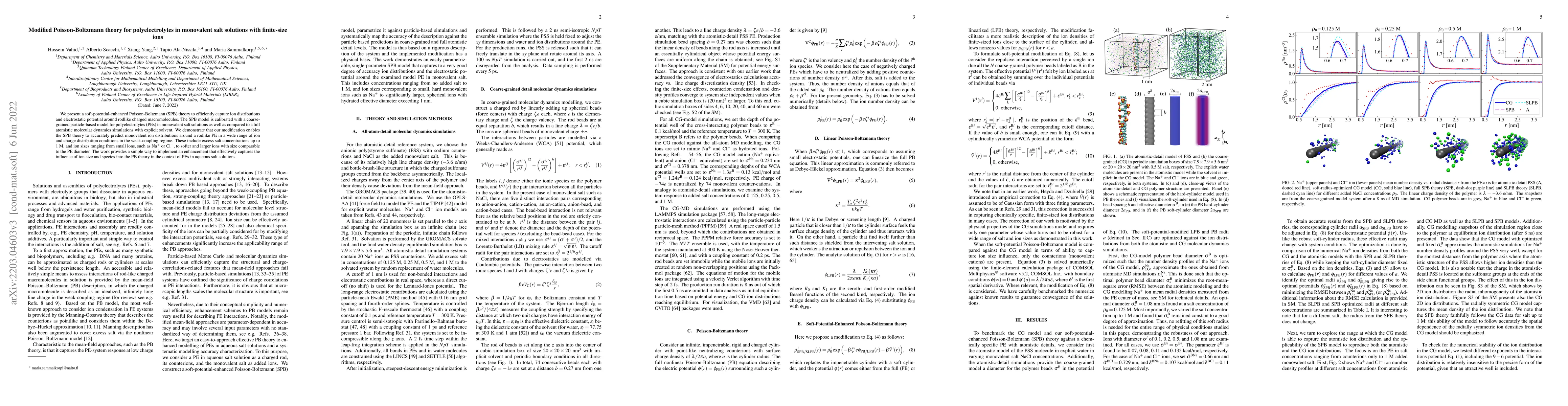 Thumbnail for Modified Poisson-Boltzmann theory for polyelectrolytes in monovalent
  salt solutions with finite-size ions