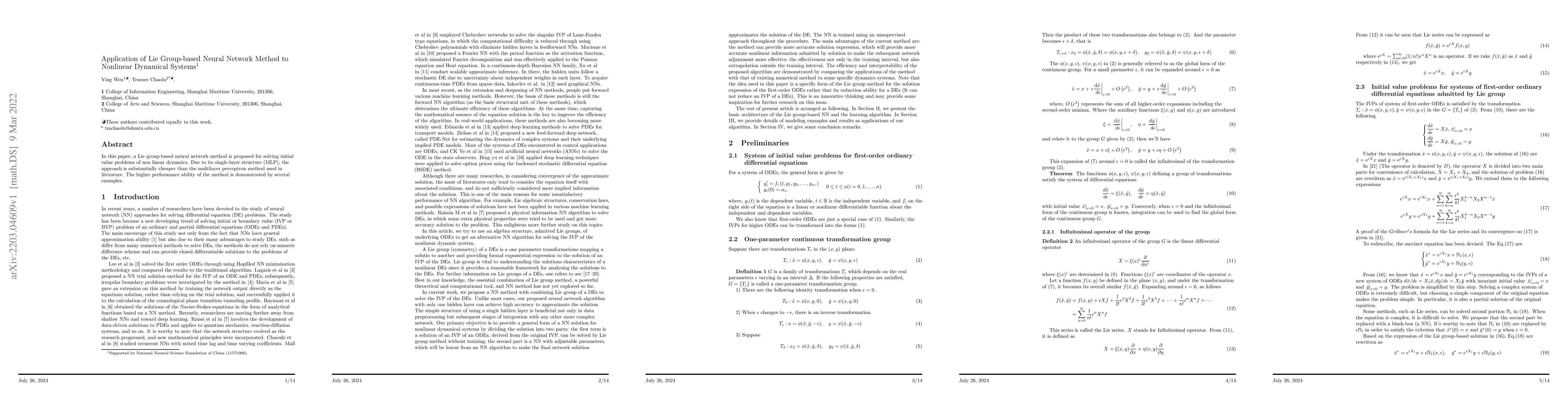 Thumbnail for Application of Lie Group-based Neural Network Method to Nonlinear
  Dynamical Systems