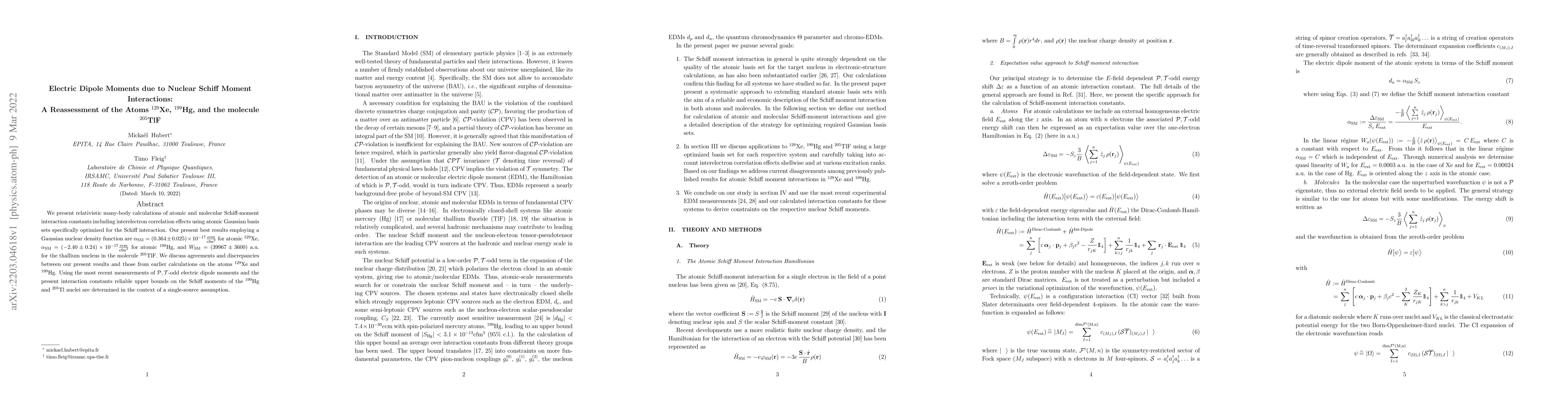 Thumbnail for Electric dipole moments due to nuclear Schiff moment interactions: A
  reassessment of the atoms $^{129}$Xe, $^{199}$Hg, and the molecule
  $^{205}$TlF