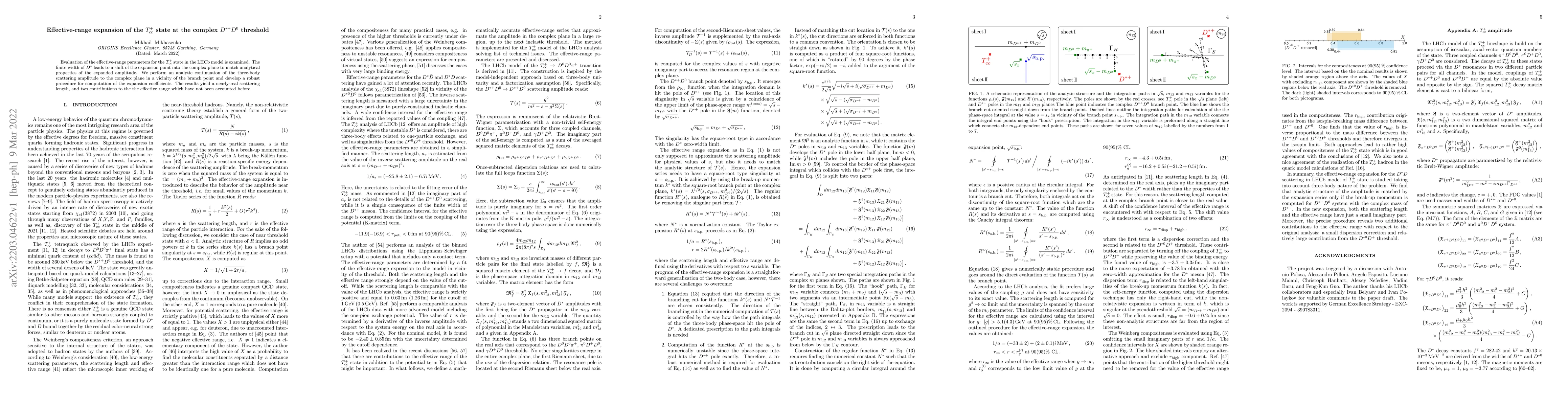 Thumbnail for Effective-range expansion of the $T_{cc}^+$ state at the complex
  $D^{*+}D^0$ threshold