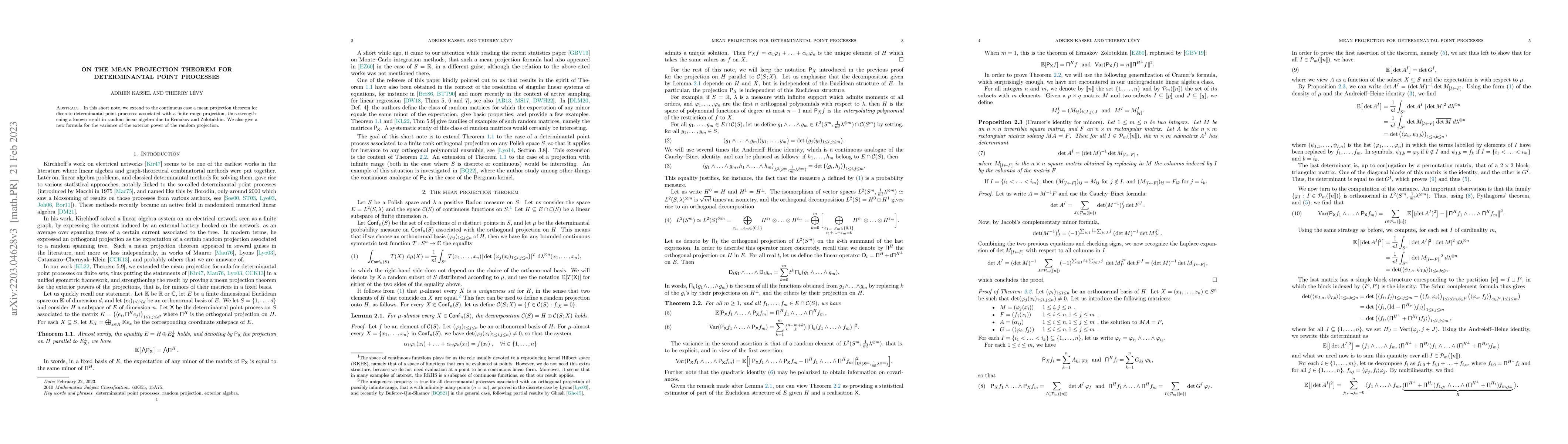 Thumbnail for On the mean projection theorem for determinantal point processes
