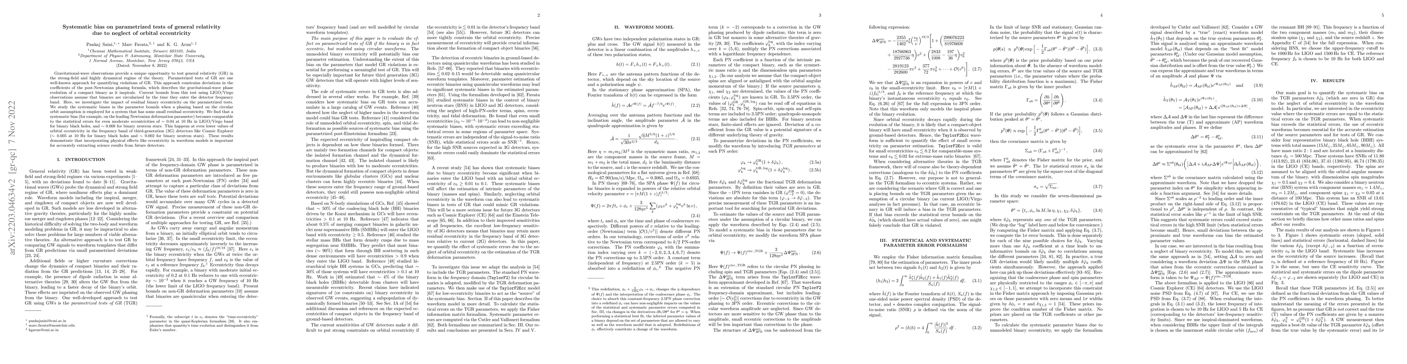 Thumbnail for Systematic bias on parameterized tests of general relativity due to
  neglect of orbital eccentricity