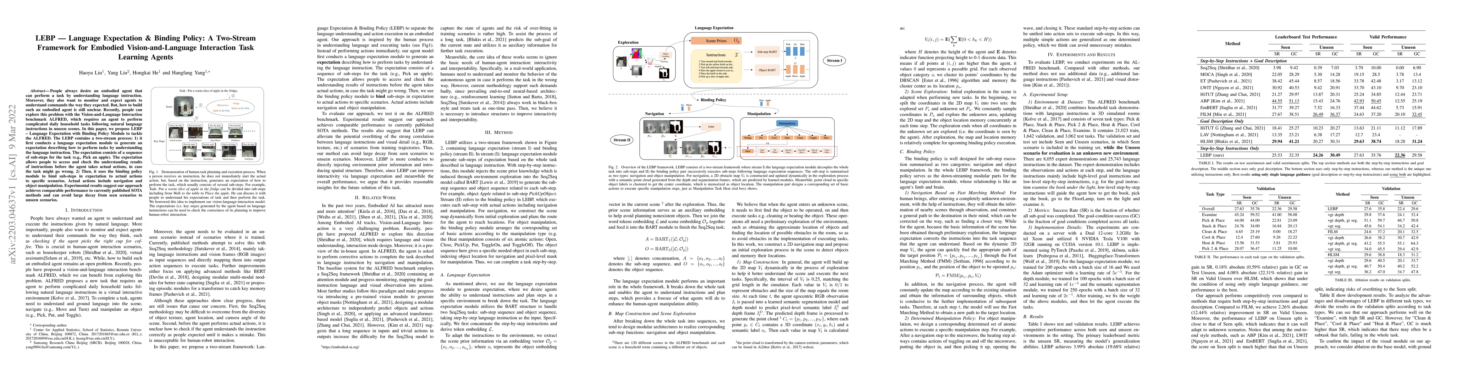 Thumbnail for LEBP -- Language Expectation & Binding Policy: A Two-Stream Framework
  for Embodied Vision-and-Language Interaction Task Learning Agents