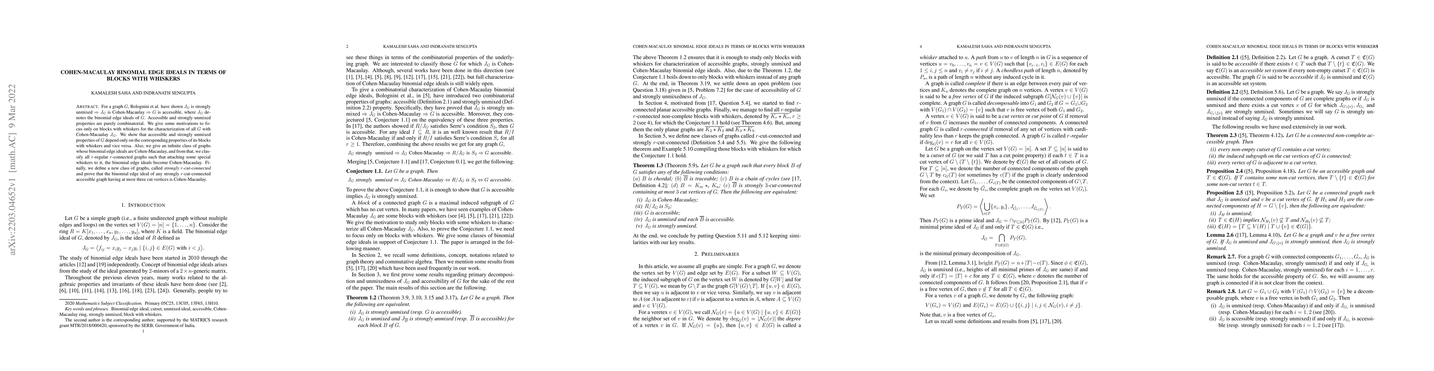 Thumbnail for Cohen-Macaulay Binomial edge ideals in terms of blocks with whiskers
