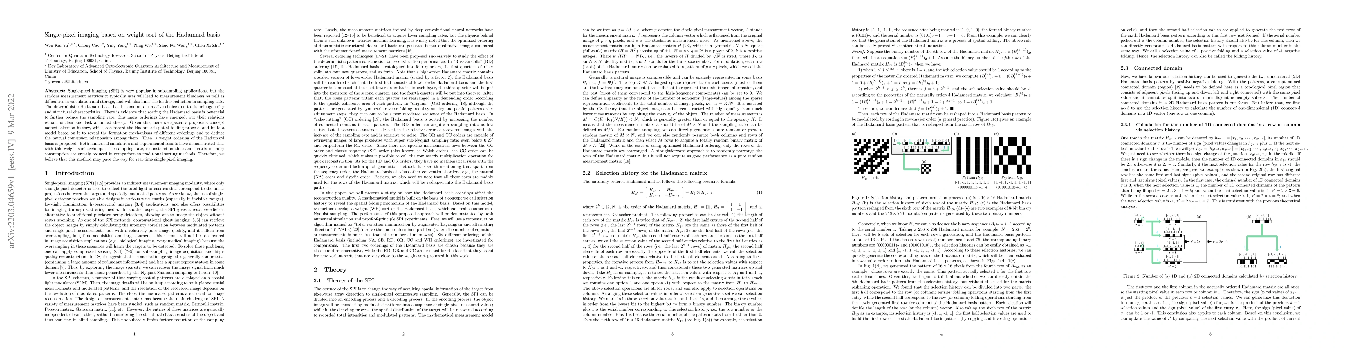 Thumbnail for Single-pixel imaging based on weight sort of the Hadamard basis