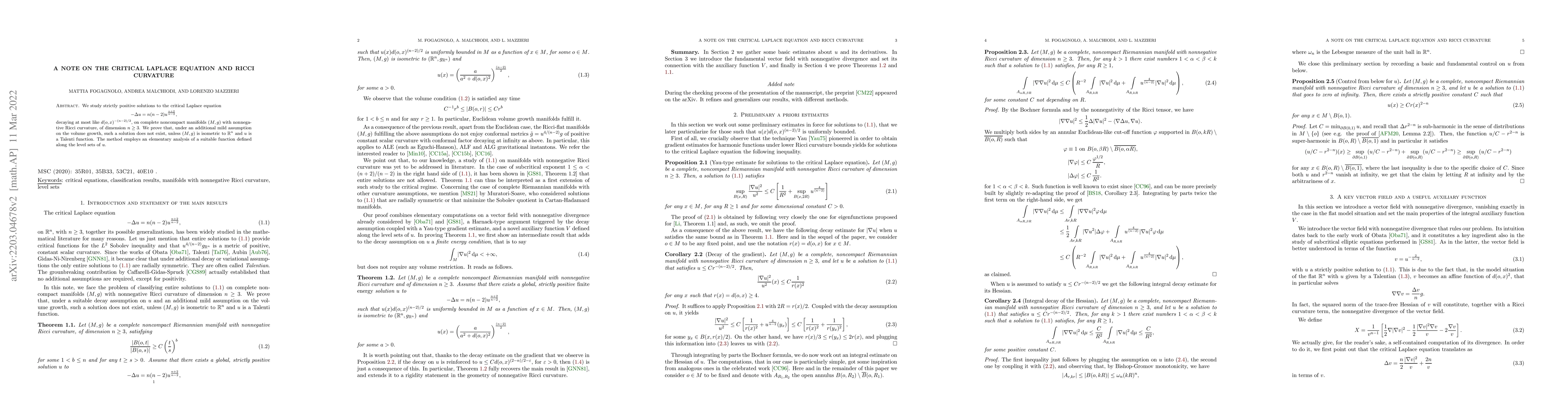 Thumbnail for A note on the critical Laplace Equation and Ricci curvature