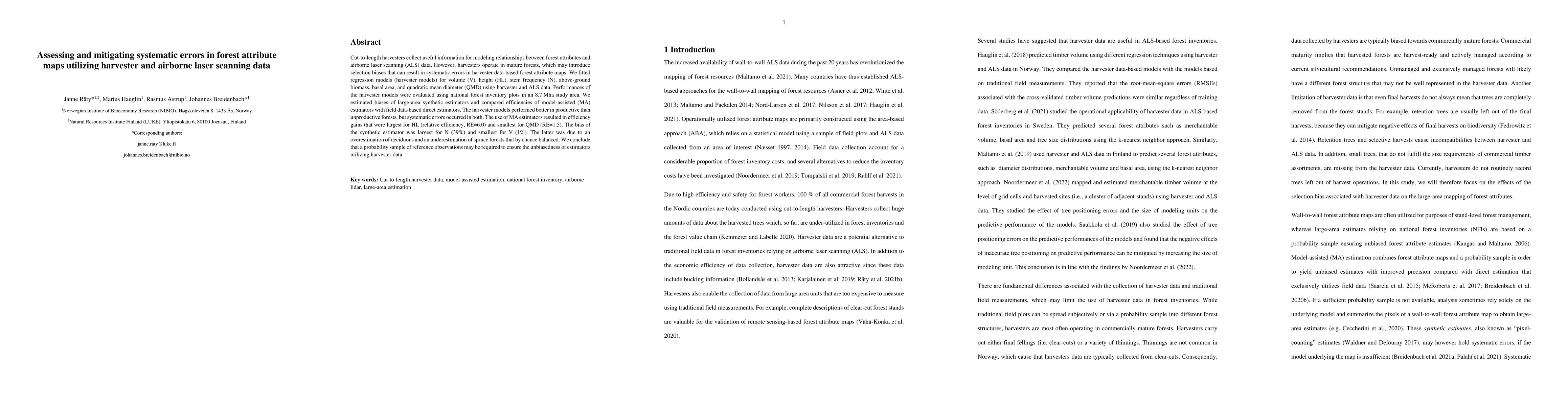 Thumbnail for Assessing and mitigating systematic errors in forest attribute maps
  utilizing harvester and airborne laser scanning data