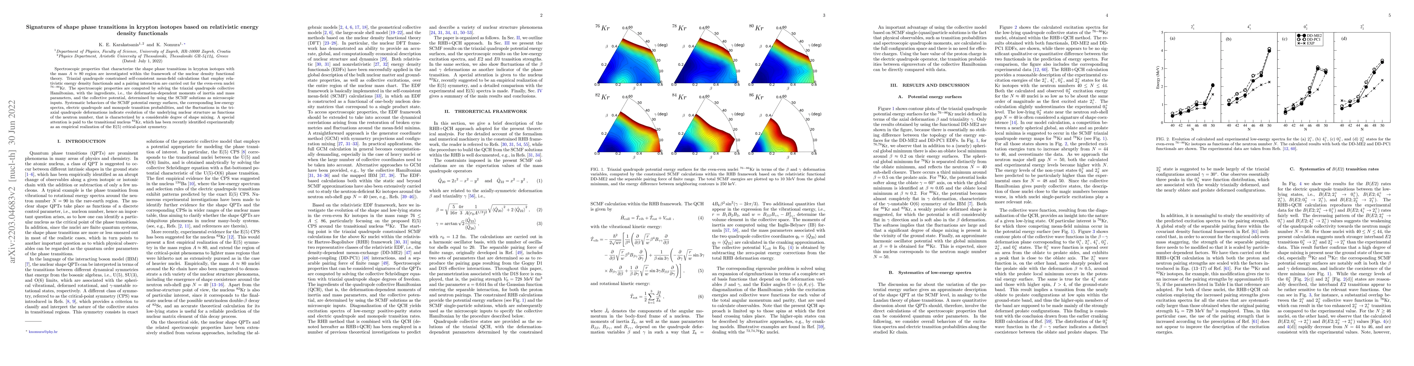 Thumbnail for Signatures of shape phase transitions in krypton isotopes based on
  relativistic energy density functionals
