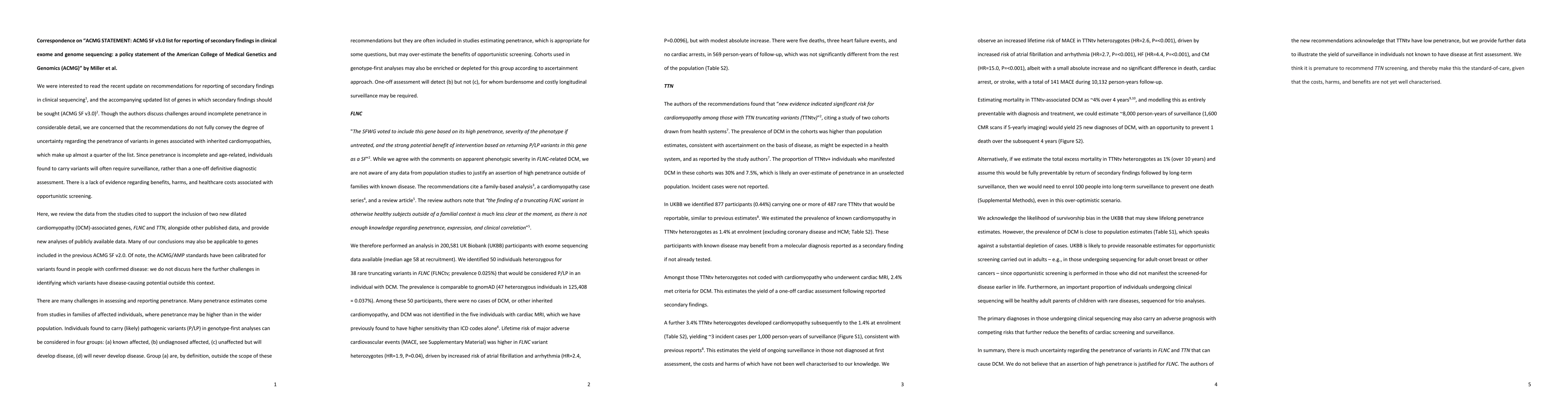 Thumbnail for Correspondence on ACMG STATEMENT: ACMG SF v3.0 list for reporting of
  secondary findings in clinical exome and genome sequencing: a policy
  statement of the American College of Medical Genetics and Genomics (ACMG) by
  Miller et al