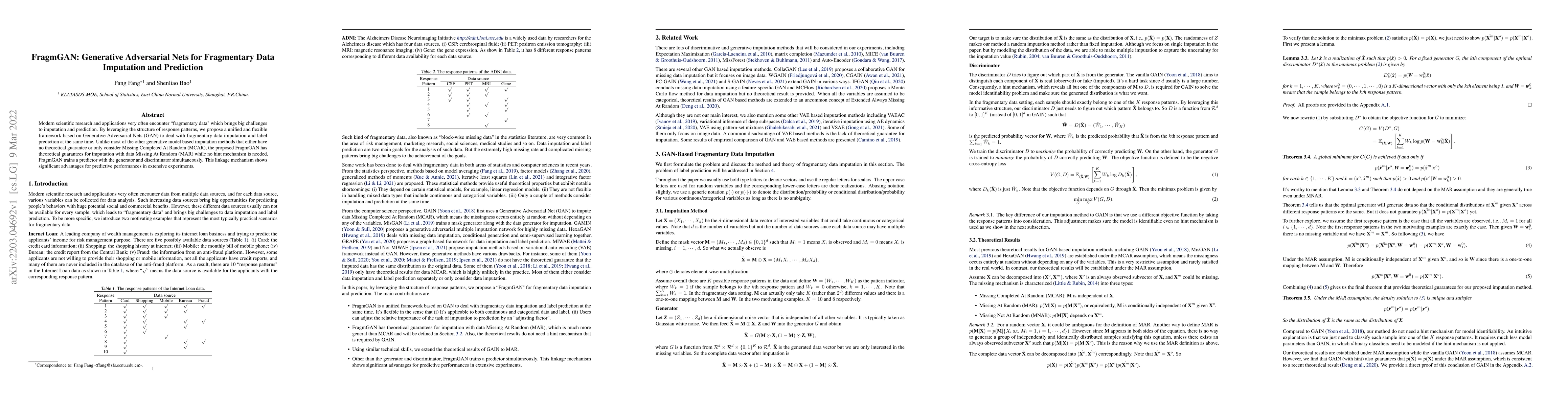 Thumbnail for FragmGAN: Generative Adversarial Nets for Fragmentary Data Imputation
  and Prediction