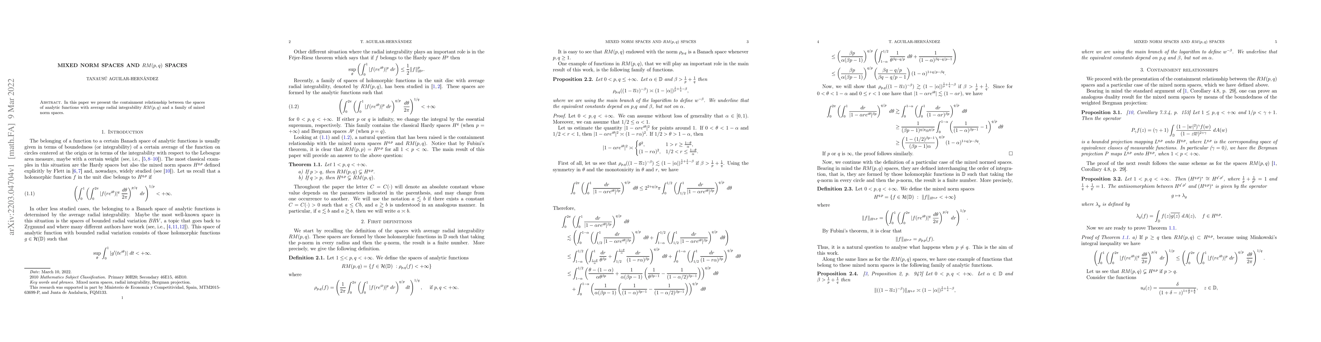 Thumbnail for Mixed norm spaces and RM(p,q) spaces