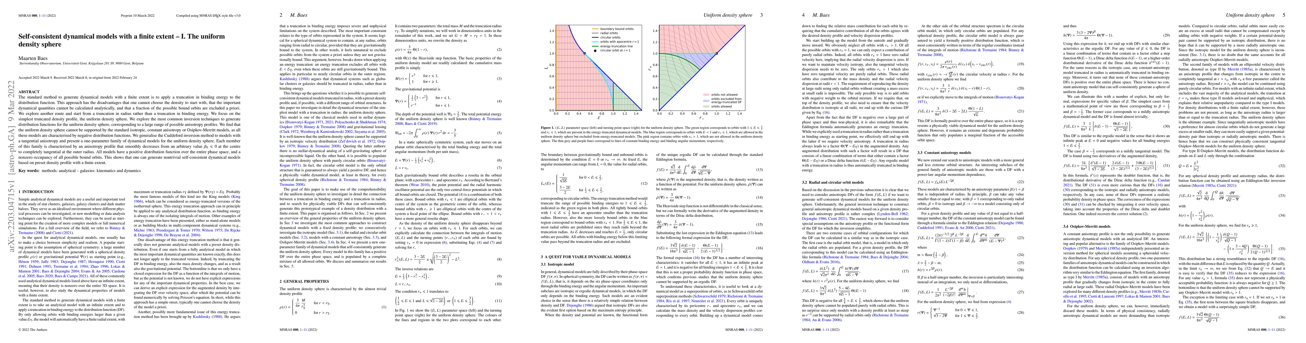 Thumbnail for Self-consistent dynamical models with a finite extent -- I. The uniform
  density sphere
