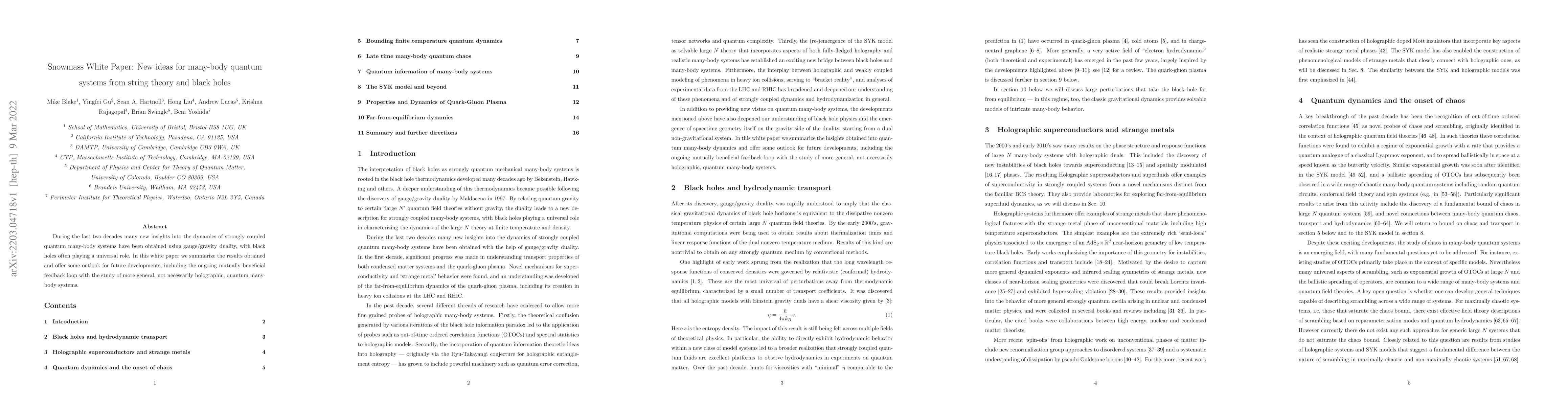 Thumbnail for Snowmass White Paper: New ideas for many-body quantum systems from
  string theory and black holes