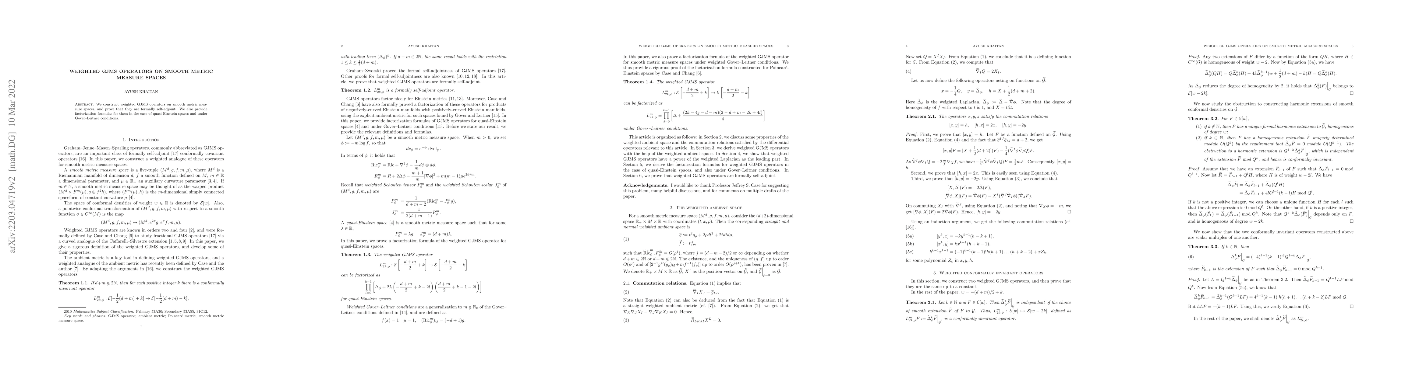 Thumbnail for Weighted GJMS operators on smooth metric measure spaces