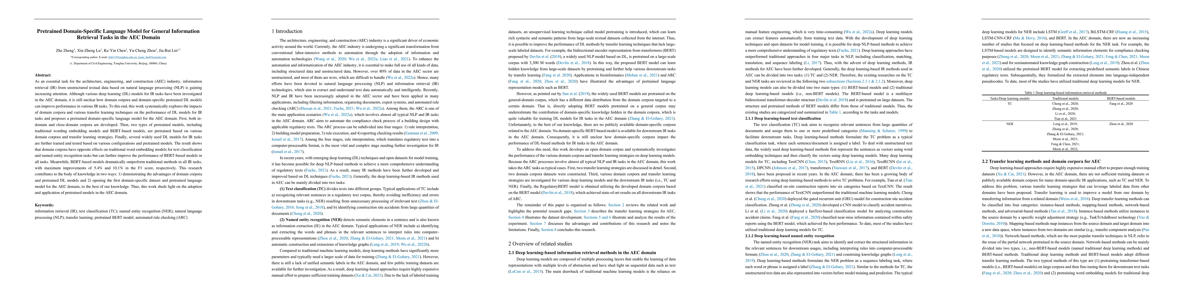 Thumbnail for Pretrained Domain-Specific Language Model for General Information
  Retrieval Tasks in the AEC Domain