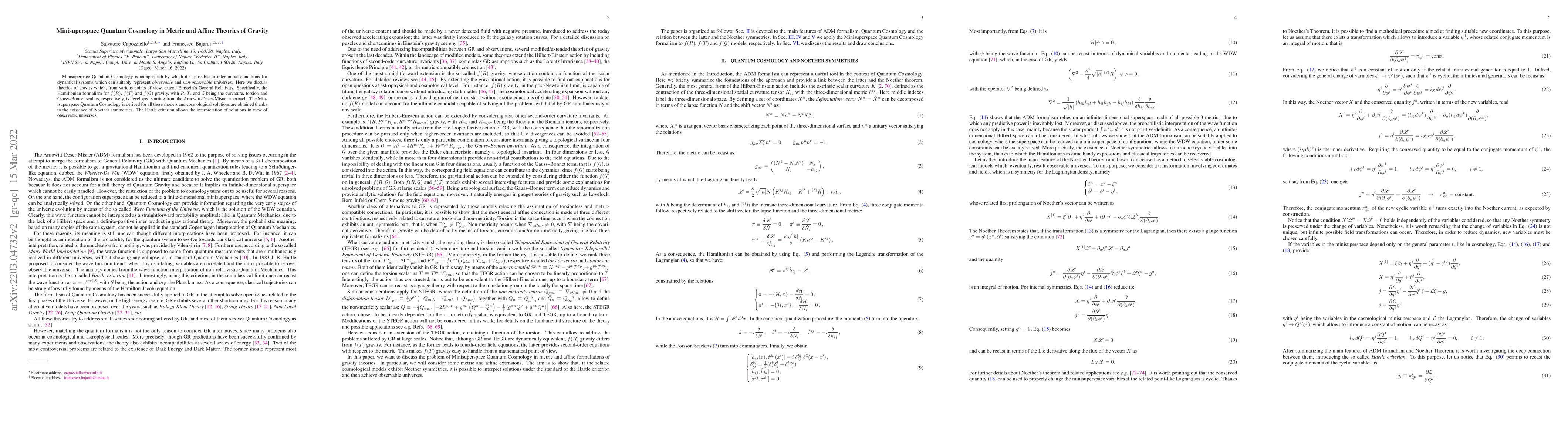 Thumbnail for Minisuperspace Quantum Cosmology in Metric and Affine Theories of
  Gravity