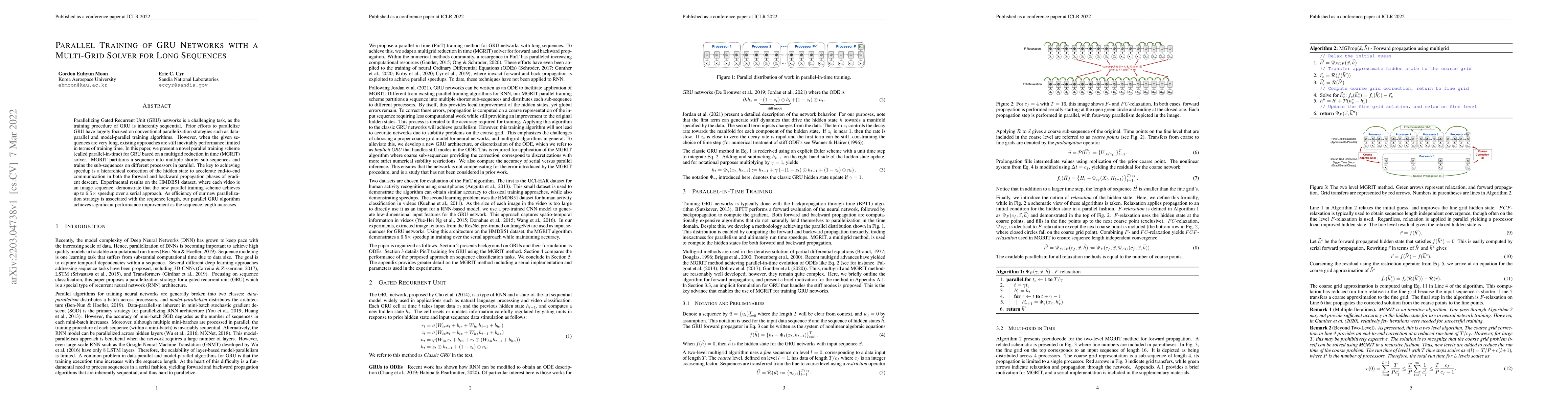Thumbnail for Parallel Training of GRU Networks with a Multi-Grid Solver for Long
  Sequences