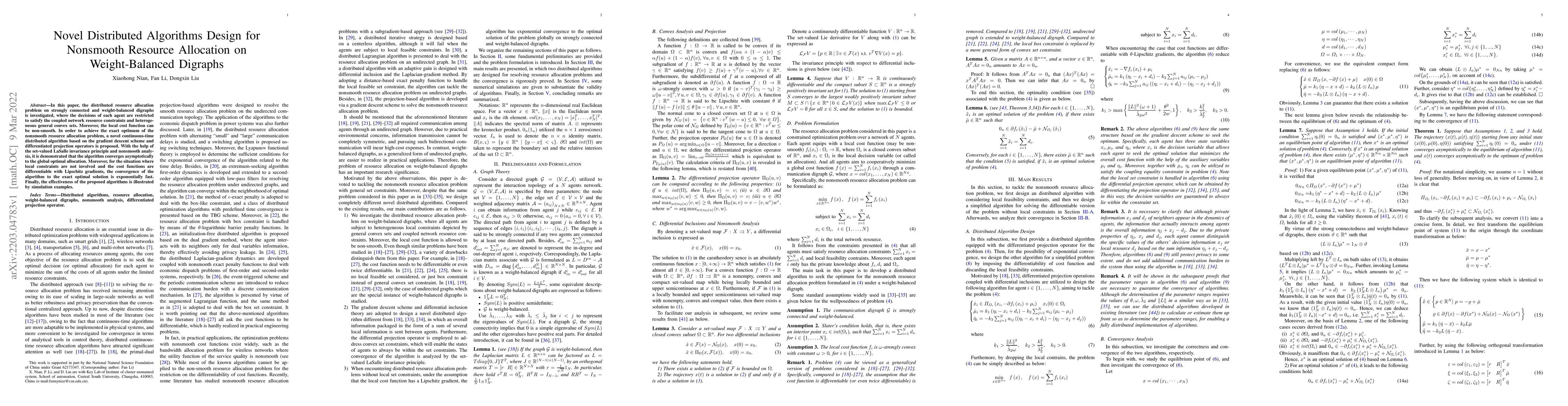Thumbnail for Novel Distributed Algorithms Design for Nonsmooth Resource Allocation on
  Weight-Balanced Digraphs