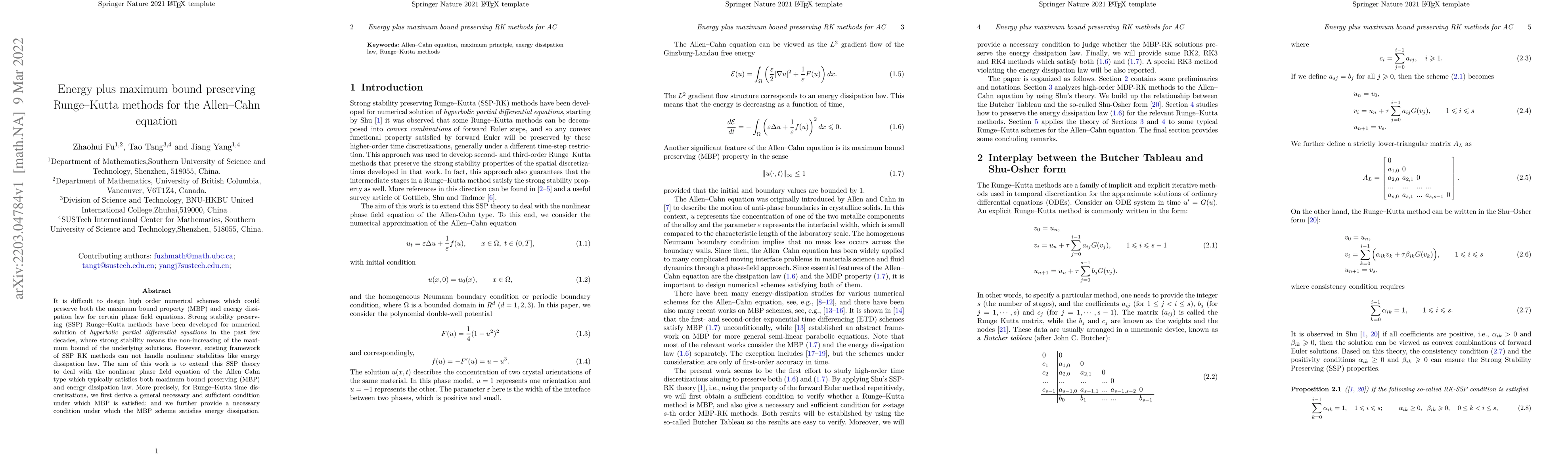 Thumbnail for Energy plus maximum bound preserving Runge-Kutta methods for the
  Allen-Cahn equation