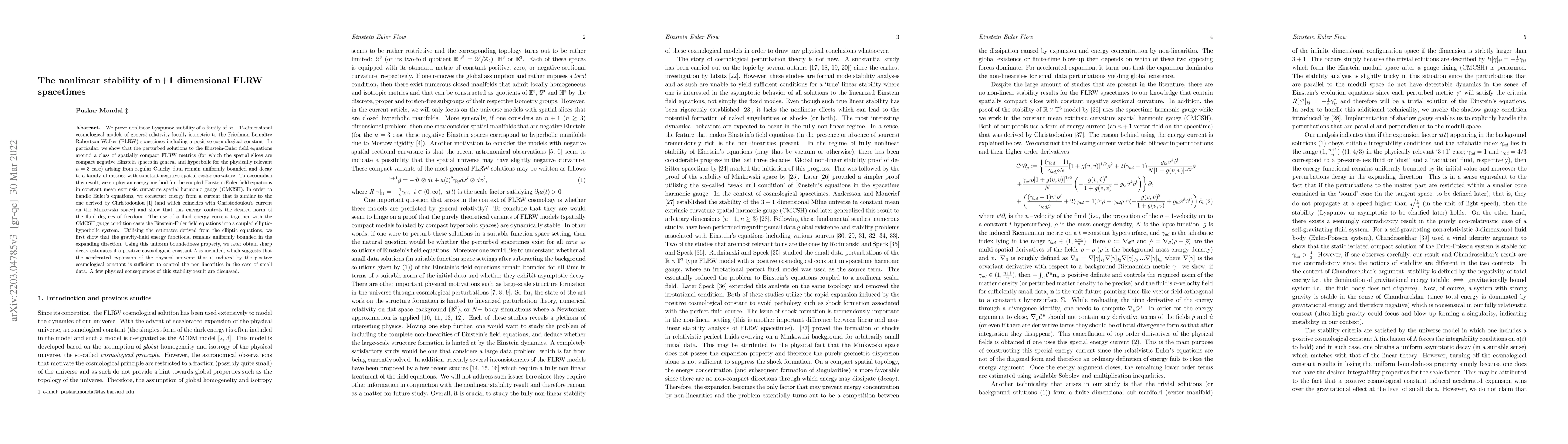 Thumbnail for The nonlinear stability of n+1 dimensional FLRW spacetimes